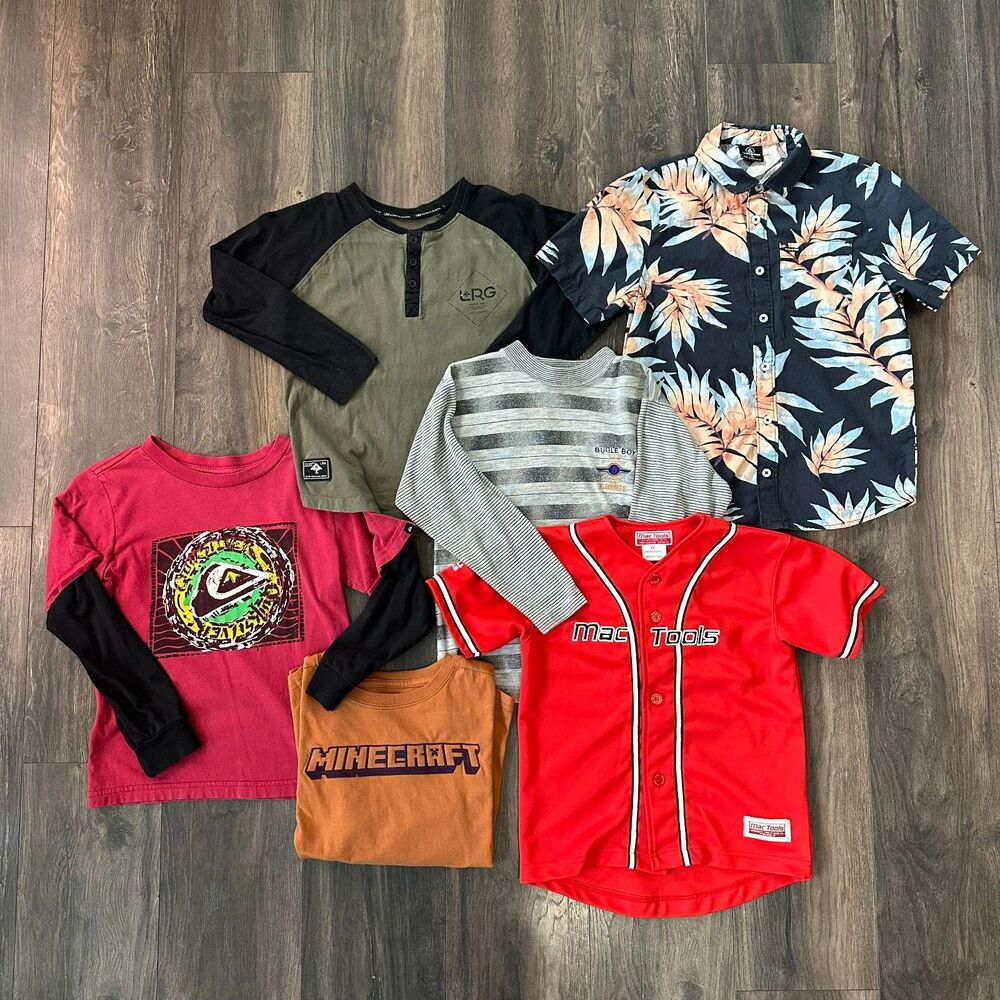 Six-Piece-Bundle Boys Size 7-8 Volcom Minecraft Vintage MAC Tools LRG Quiksilver